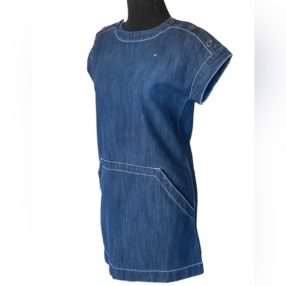 Tommy Hilfiger Denim Dress Girls Size 14 Blue Denim Kangaroo Front P…Barbicore - Picture 1 of 9